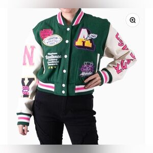Red Fox Women’s Wool Crop Varsity Jacket with Patches